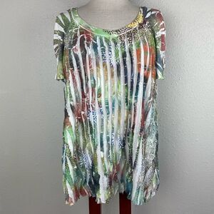 Cubism Pleated and Ruffled Short Sleeve Top Size XL EUC